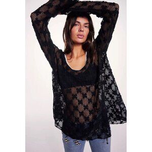 Free People Olivia Grady Lace top Medium Black Sheer Mesh Cyber Boho Swim NEW